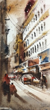 Farrukh Naseem, 10 x 22 Inch, Watercolor On Paper, Cityscape Painting,AC-FN-075